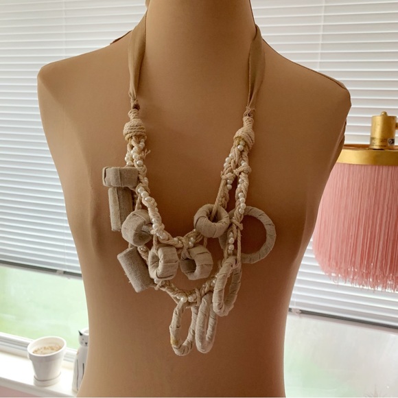 Anthropologie Linen and Pearl Wrapped Necklace